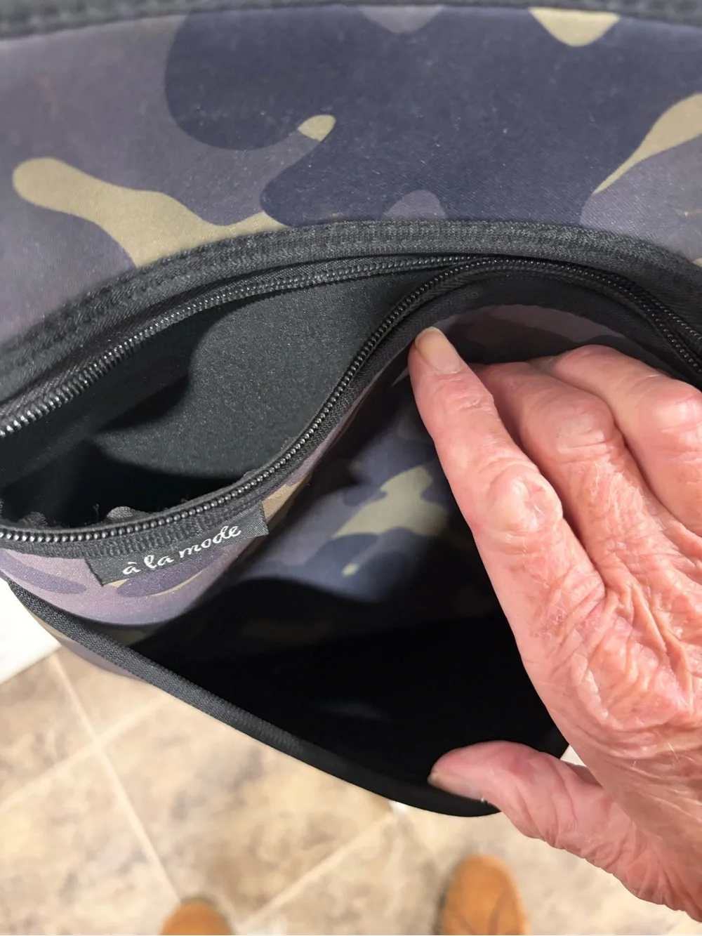 Women's Camo Crossbody Bag with Red Stripe